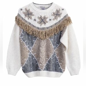 Vintage Huntington Ridge Hand Knit Fringe Sweater Shoulder Pads Size Small